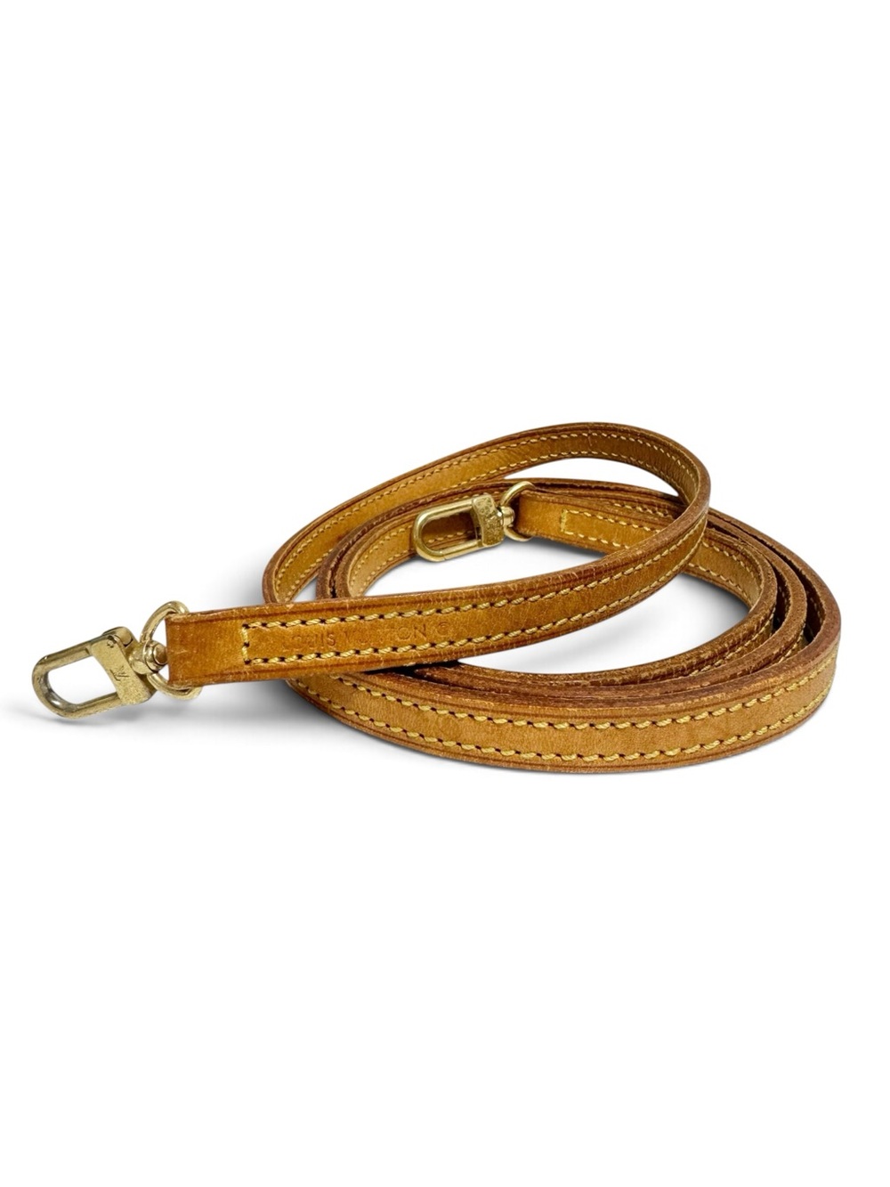 Louis Vuitton Vachetta Leather & Gold Brass Engraved 48” Long Crossbody Strap